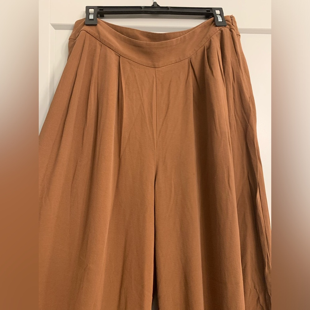 New Eileen Fisher 100% Silk Georgette Crepe Brown/Nutmeg Wide Leg Pant size 10 - Picture 4 of 13